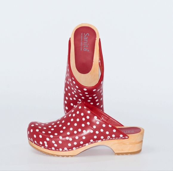 🆕Sanita Red & White Polka Dot Wooden Clogs Size 38 - Picture 1 of 1